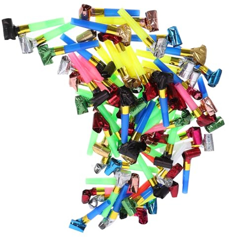 POPETPOP 100 piezas Silbatos para Fiestas de Cumpleaños Sopladores de Colores Brillantes Accesorios Divertidos para Animar Celebraciones Festivos