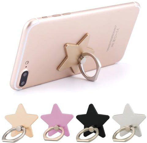 KIRZAX Lot de 4 Supports Bague Téléphone,Poignée Doigt Universelle pour Smartphone,Rotation 360°,Accessoire Compatible Tous Portables et Coques - Noir/Argent/Or/Rose Gold