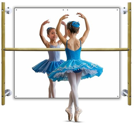 Kids Wall Mounted Ballet Barre 2ft with Mirror - Home Dance Studio Kit for Confidence, Balance and Early Movement - Ballet Bar 3 Levels Height Adjustable Ideal for Stretching in Nursery & Playroom
