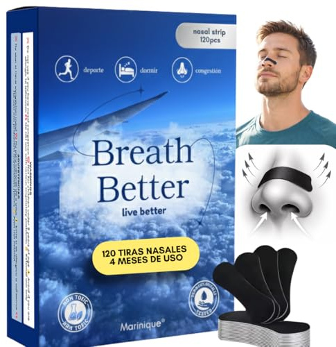 MARINIQUE® 120 UNIDADES TIRAS NASALES DEPORTIVAS | NASAL STRIP | No Más Ronquidos | Tiras Nasales Para Dormir | LARGA DURACIÓN y CONFORT | For Sleeping | Tiras Nasales Para Deporte CON GUIA DE USO