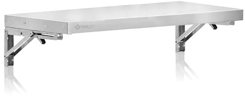 Mahlzeit Mensola da parete in acciaio inox, 90 x 30 cm, pieghevole, colore argento, in acciaio inox, montaggio a parete, per cucina, cucina, mensola da parete, portaspezie per gastronomia