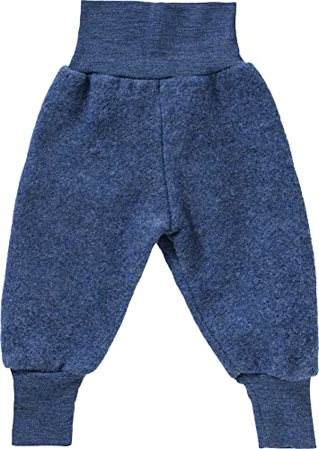 Baby Hose Fleece, 100% Schurwolle, Engel Natur mit Nabelbund, 86/92, Blau Melange