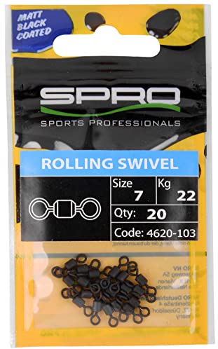 Spro Matt Black Rolling Swivel - Angelwirbel, Tönnchenwirbel, Wirbel zum Angeln, Spinnwirbel, Hechtwirbel, Größe/Tragkraft/Packungsinhalt:Gr. 8 / 19kg / 20 Stück