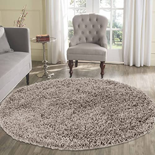 Serdim Rugs Living Room Round Shaggy Area Rugs, Polypropylene, L.Beige, 120x120cm(4x4')