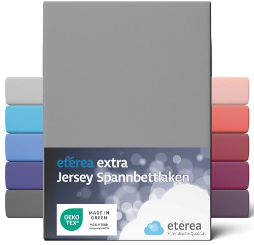 etérea Premium Spannbettlaken 240x220cm Grau – extra Jersey Spannbetttuch bis 35cm Höhe – 160 g/m² gekämmte Baumwolle – Boxspring & Wasserbett Bettlaken