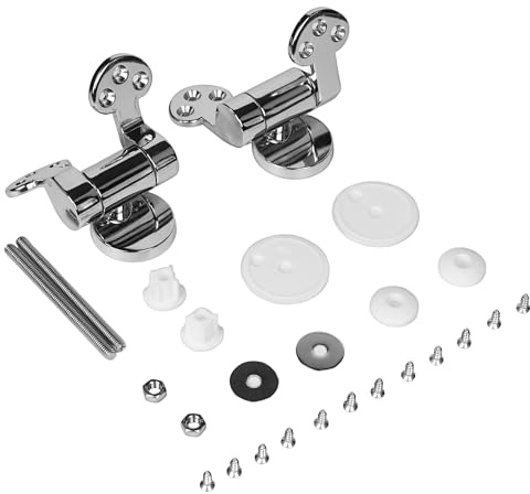 SUNDELY® Universal Replacement Toilet Seat Lavatory Cover Lid Chrome Hinges for Wooden Resin MDF Toilet Seats Loo Seat with Fixtures Fittings Set (1 Pair)