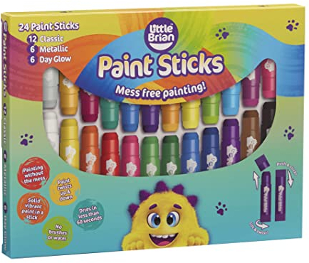 Little Brian Paint Sticks For Kids - 24 Pack Assorted Colours - Mess-Free, Easy Clean Up, Fast Drying Action, Vibrant Colours, Multi-Surface, Twist & Paint