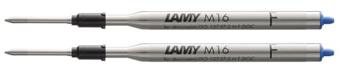 LAMY M16 2er Set Kugelschreiber-Großraummine aus Metall - Original Ersatzmine für alle Lamy Kugelschreiber Modelle - dokumentenecht - Strichbreite Fein in Tintenfarbe blau