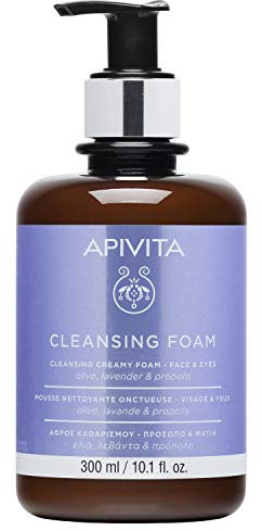 Apivita Face Cleansing Foam for Face & Eyes 300ml - Foaming Facial Cleanser & Makeup Remover - Natural Face Wash with Lavender, Olive and Propolis - Gently Cleanses, Hydrates, Antioxidant Protection
