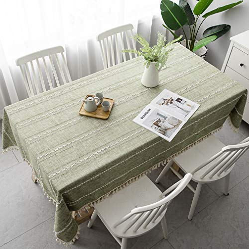 Pahajim Square Table Cloth Cotton Linen Tassel Wipe Clean Washable Tablecloth Wrinkle Freefor Kitchen, Dinning,Party Tabletop Decoration(Green-Stripe, 55 x 55 inch)
