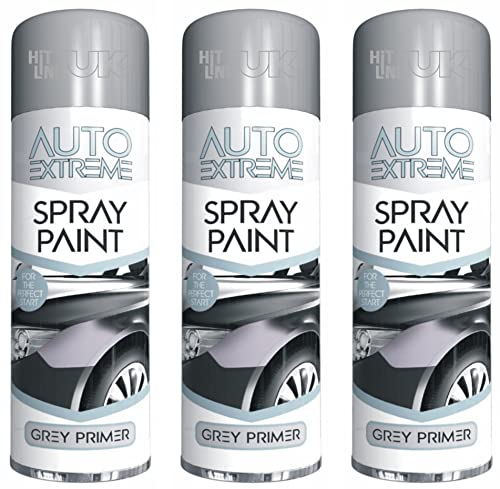 3 x 250ml Grey Primer Matt Spray Paint Aerosol Can Auto Extreme Metal Wood