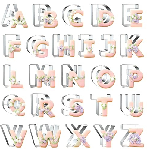 Letter Cookie Cutters Shapes Large 3 Inch - 26 Pcs Stainless Steel Alphabet Letter Cookie Cutter Set Fondant Biscuit Fruit Dough Mold Tools for Sandwich, Birthday, Christmas, and Holiday Party
