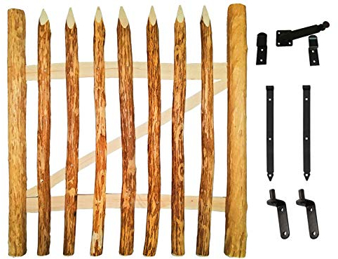 Porta a slittamento in nocciola, porta a slittamento per recinzione nocciola con accessori (altezza 90 cm/3-4 cm) distanza tra i listelli