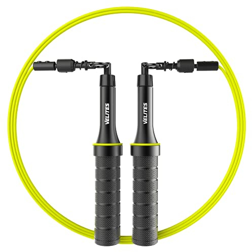 Velites Weighted Jump Rope for Crosstraining, Boxing and Fitness Earth 2.0 - Ideal for Maximizing Muscle Strength | Aluminium Rope (Black)