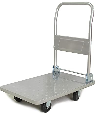 Chariot Plate-forme Chariot à plate-forme en acier petit chariot à 4 roues plates avec poignée pliable Capacité de charge élevée pour le déménagement quotidien du ménage Pliable