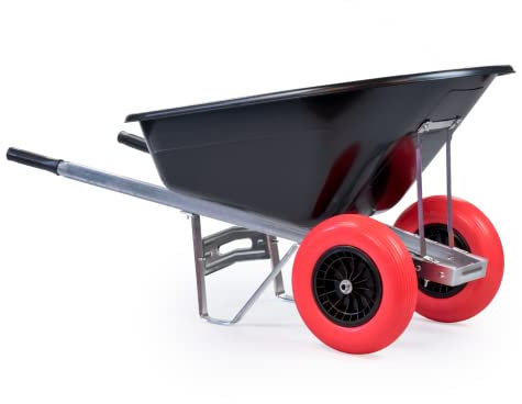 KCT 160L XL Twin Wheel Wheelbarrow Black - Heavy Duty Garden/Stable Yard/Builders Barrow with Puncture Proof Tyres