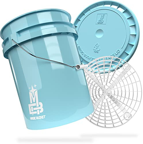 MAGIC BUCKET Car Washing Bucket | 20 Litre Plastic Bucket with Lid & Grit Guard Insert | Blue/White