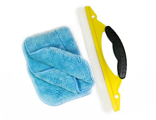Limpiador de agua + paño de microfibra suave | Juego de 2 piezas | Limpiaparabrisas de silicona de 30 cm | Preciso | Secado y eliminación de agua precisa | Seguro para pintura de coche