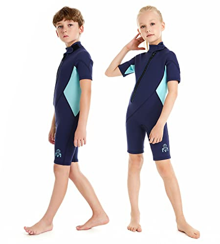 Summshall 2MM Néoprène Combinaison de Plongée Enfants, Thermique Maillot de Bain pour Garçon Filles Ultra Stretch Shorty Wetsuit Combinaison Humides