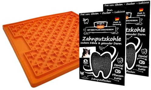 QCHEFS 2er ZAHNPUTZKOHLE Lickimat Buddy Schleckmatte als Magen Darm Pulver für Hund zum Darmflora Aufbau mit Probiotik und Bierhefe - Zahnpflege mit Kokosöl - bei Blähungen, Mundgeruch, Durchfall