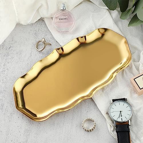 Buer Homie Vassoio da portata ondulato, in acciaio inox, dorato, per gioielli e cosmetici