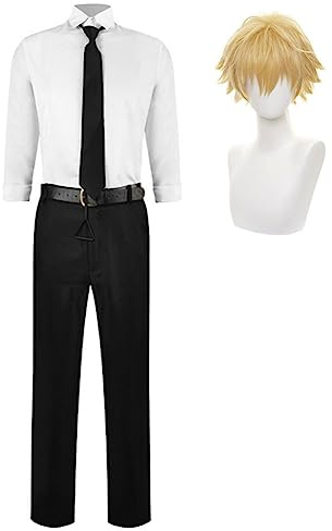 Xinchangda Conjunto de cosplay de Chainsaw Man de anime para Halloween, Navidad, carnaval, uniformes de fiesta completo, disfraz de Denji del hombre motosierra, M