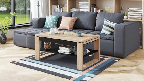designimpex Design Couchtisch Multifunktion Arbeitstisch Tisch Nuo Ablage Esstisch, Farbe:Sonoma Eiche - Schwarz matt