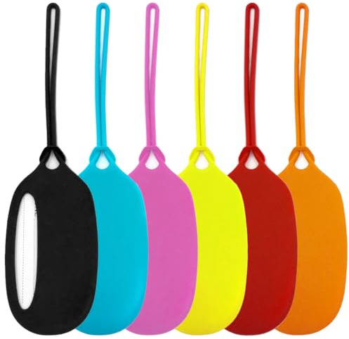 Aieino 6 Pack Luggage Tags Silicone, Secure Suitcase Labels with Name and Address ID Card Handbag Tag Travel Accessories for Suitcase Baggage Luggage Backpacks Prevent Loss Identification Tag