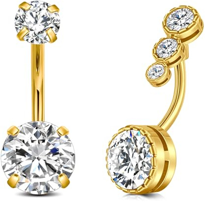 FECTAS 2 Pezzi Barre per Ombelico Cuore Dangle Barre per Ombelico Cuore Anello per Ombelico Acciaio Inossidabile 14G Gioielli per Piercing all'ombelico per Le Donne 10mm Oro