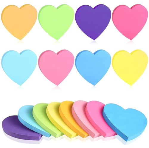 Herz Haftnotizen, 8 Stücke 240 Blätter Notizzettel, Stark Self-Sticky Note Pads, Klebezettel Selbstklebende Haftnotizzettel Farbig Notizblöck für Büro Schule Zuhause 8 Farben 75 x 75 mm