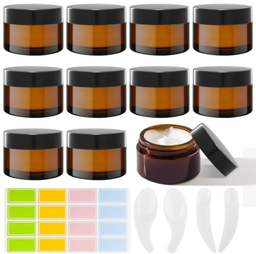 HavaCue 10 Stück 30ML Amber Glas Leerdose,Braunglas Cremedosen zum Befüllen,Braunen Glasbehälter,Tiegel Creme Behälter,Leer Nachfüllbare Salbentiegel für Kosmetik Lotion,Cremes,Kerzen