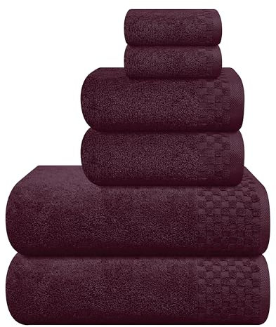 MyOwn Ultra Soft 6er-Pack Baumwoll-Handtuch-Set, enthält 2 übergroße Badetücher 70 x 140 cm, 2 Handtücher 40 x 60 cm und 2 Waschbetten 30 x 30 cm, Burgunderrot