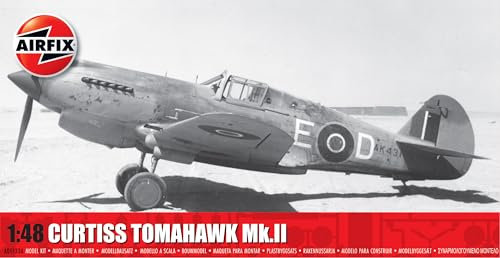 Airfix A05133A Curtiss Tomahawk Mk.II Classic Kit Military Aircraft Plastic Model Plane Kits for Adults & Children 8+, Set Includes Sprues, Decals & Paint Guide - 1:48 Scale 2 Paint schemes