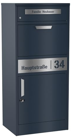 Graviers Design Buzón para paquetes con buzón personalizado, de acero inoxidable, placa para nombre, número de casa, corte láser, grabado con recubrimiento en polvo, diseño 1