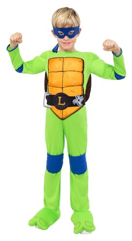 Funidelia Déguisement Officiel de Leonardo Tortues Ninja pour Garçon et Fille avec combinaison, carapace et masque, Tenue de Ninja Enfant, Déguisements de Carnaval et Halloween – Taille 10-12 ans