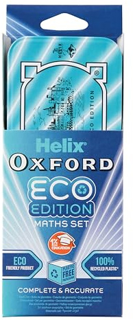 Helix Oxford Cyber Eco Matematik-set – 9-delat set – matematikutrustning för skola, högskola eller arbete – ikonisk Oxford-matematikset i ljusblå design