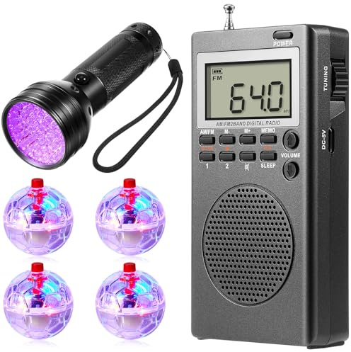 Dunzy 6 Pcs Ghost Hunting Equipment Kit Includes 1 Ghost Hunting Box, 4 Light up Cat Balls (Include Battery), 1 Black UV Flashlight for Ghost Hunting(Stylish)