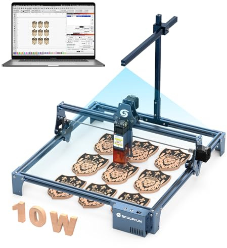 SCULPFUN S9 Pro 10 W lasergravyrmaskin, ultrafin 0,06 mm laserfokus CNC gör-det-själv lasergraverare med CAM500 Lightburn-kamera, exakt positionering, bildspårning