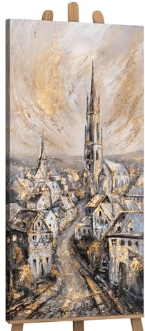 YS -Art Acrílico Pintura Ciudad con Oro sobre Lienzo Pintado a Mano Mural Pintura Acrílico Moderno Cuadros Decoración para Oficina Arte Real Cuadros Modernos para Salón Decoración del Hogar 115x50 cm