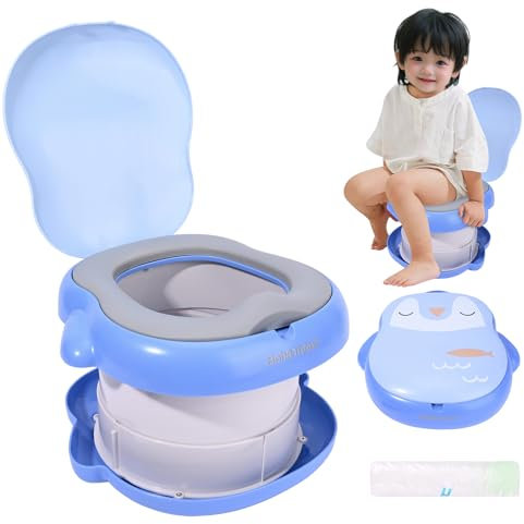 Bebamour Siège de toilette pour bébé - Pot portable pour tout-petits - Pot de voyage pour garçons et filles avec doublure de pot,Blue Penguin