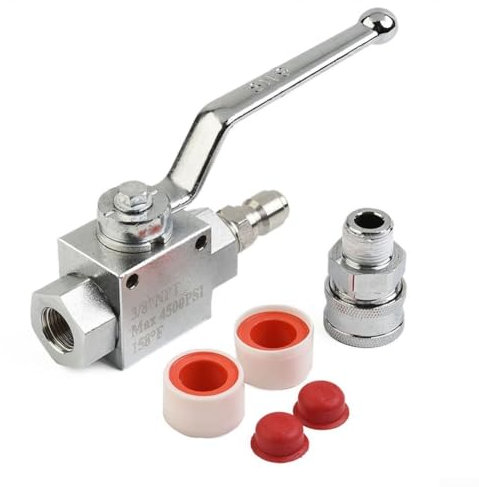 Floweringbeter Kit de válvula de bola de alta presión para manguera de lavadora eléctrica, 3/8 pulgadas, 4500 PSI, fácil conexión, resistente a fugas, fácil operación de encendido/apagado