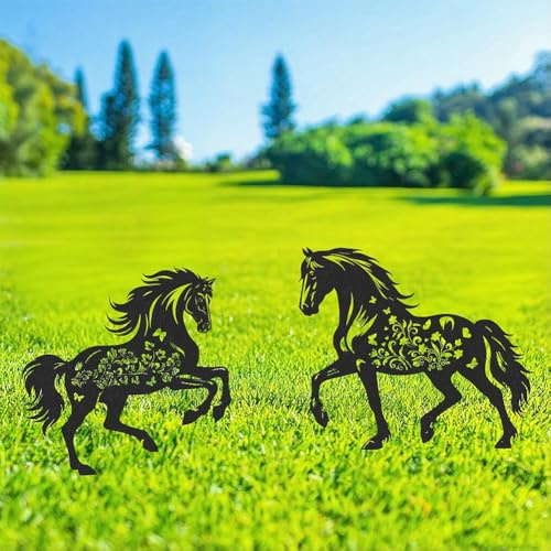 GZDDYUMYJX 2 Paquet Décoration de Jardin pour Cheval en métal, Piquets de Jardin décoratifs de Chevals en métal,Décor extérieur,Art de Cour,Ornements de pelouse,Cadeaux