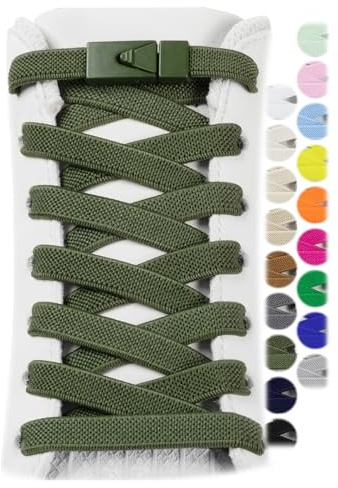 Stepace 2 Pares de Cordones Elásticos Deportivos Sin Lazo Para Adultos y Niños 16mm de Ancho Talla Única Verde militar 120