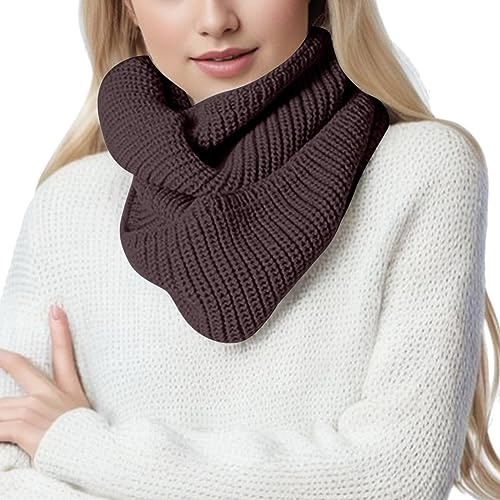 Ladies Knitted Loop Scarf Solid Color Winter Scarfs Soft Thick Ladies Scarves Neck Circle Loop Scarfs for Women Snood Lightweight Winter Warm Neck Circle Snood Scarf (Coffee, One Size)