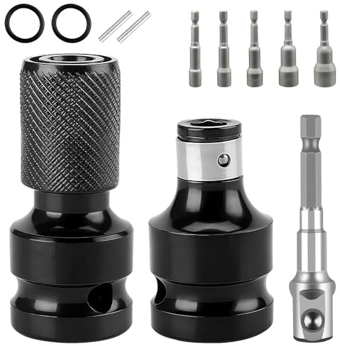 8-tlg. Schlagschrauber Adapter Set: 2 x Schlagschrauber Bit Adapter (1/2 auf 1/4) + 1 x Stecknuss-Adapter + 5 x magnetische Sechskant-Stecknüsse - Für Schlagschrauber & Schraubendreher Bit-Halter