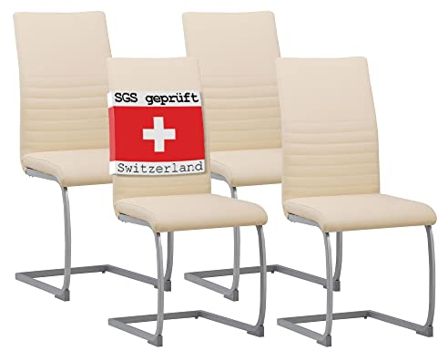 Albatros Freischwinger MURANO 4-er SET Beige, SGS geprüft, elegante Esszimmerstühle / Schwingstühle, bequem gepolstert