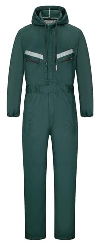 Yukirtiq Arbetsdräkt med huva för män med flera fickor, overall i robust polycotton, mekanikerbyxor med reflekterande remsa, grön, L