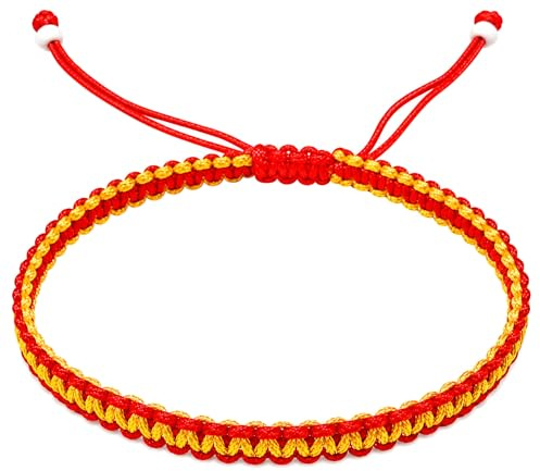 MYSTIC JEWELS - Pulsera Macrame - Kabbalah de Hilo con 2 colores, Amuleto, protección Mal de Ojo, Buena Suerte, Good Luck (Rojo - Amarillo)