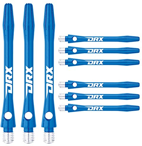 RED DRAGON DRX Coated Aluminium Short Blue Logo Dart Stems (Shafts) - 2 Sets per Pack (6 Stems in total)