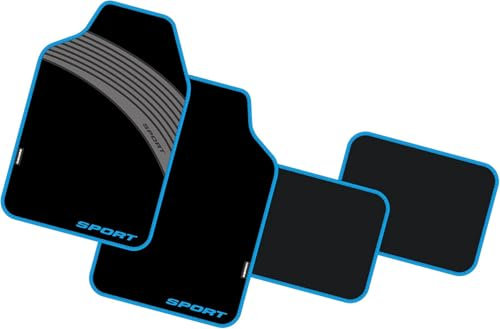 Enerfero Juego Alfombrillas para Coche Universales Alfombra de Moqueta para Vehículo, Antideslizantes 4 Piezas Negro/Azul (024602)